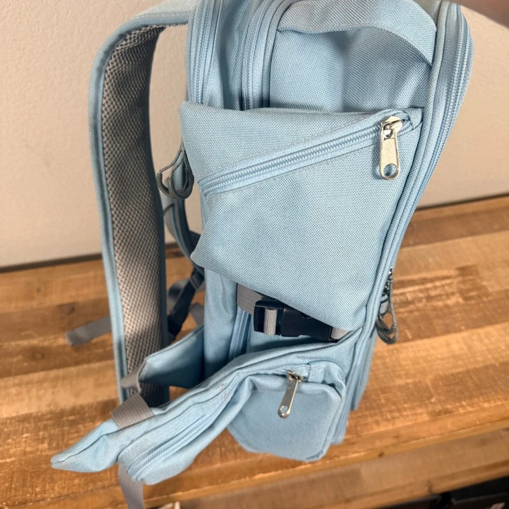 RP Travel Backpack Light Blue Multi-Compartment Travel Laptop Bag Expandable